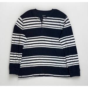 Merona Mens Light Thermal Henley Long Sleeve Blue Stripe Size XL
